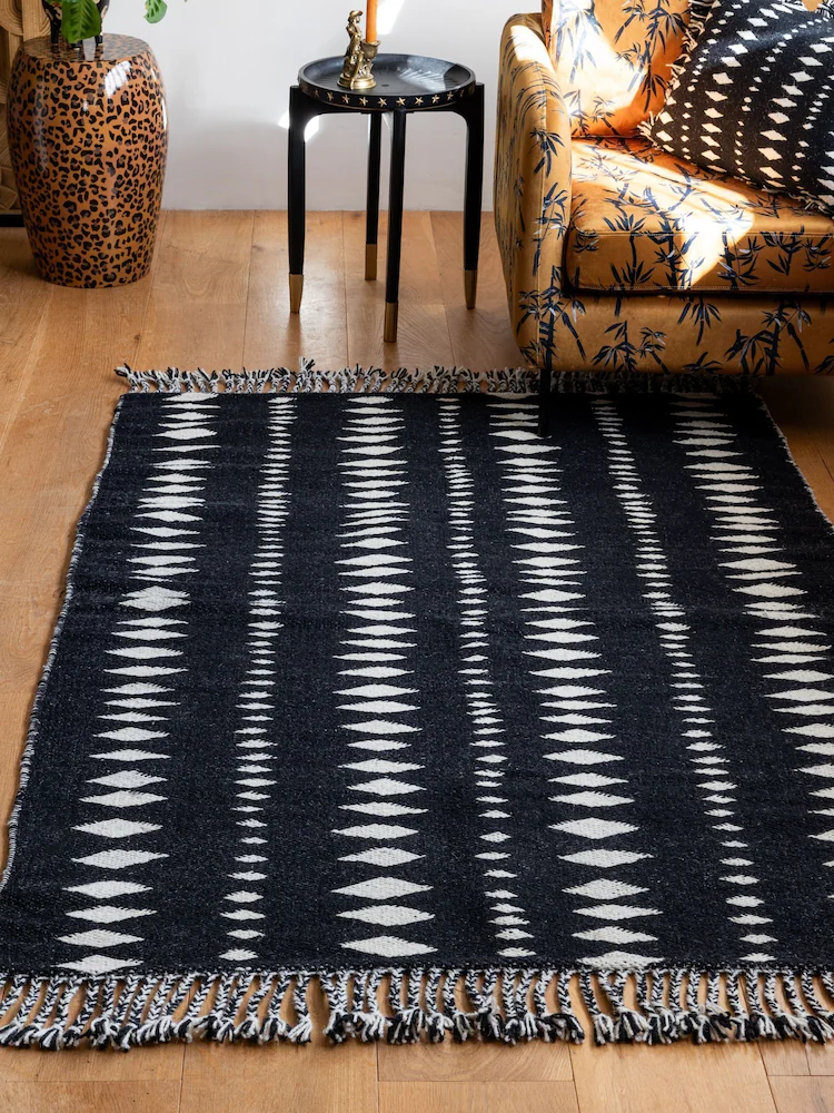Black Geo Cowboy Flatweave Wool Rich Rug