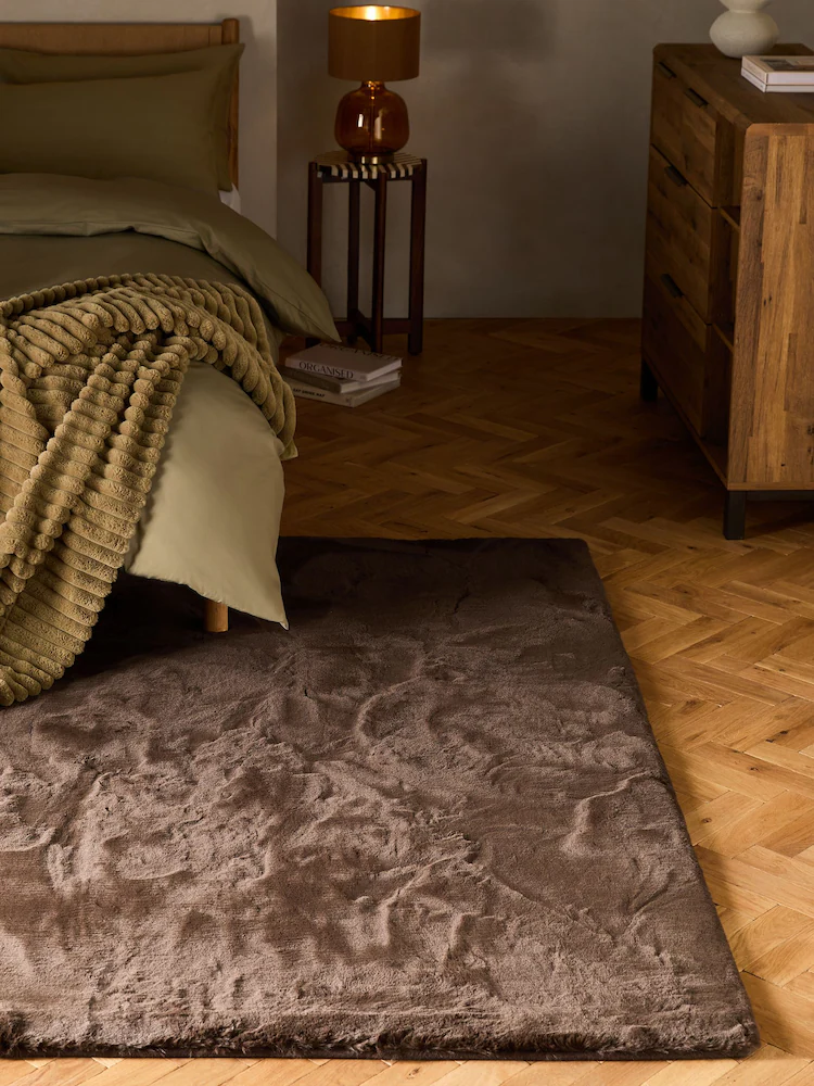Chocolate Brown Plush Faux Fur Rug