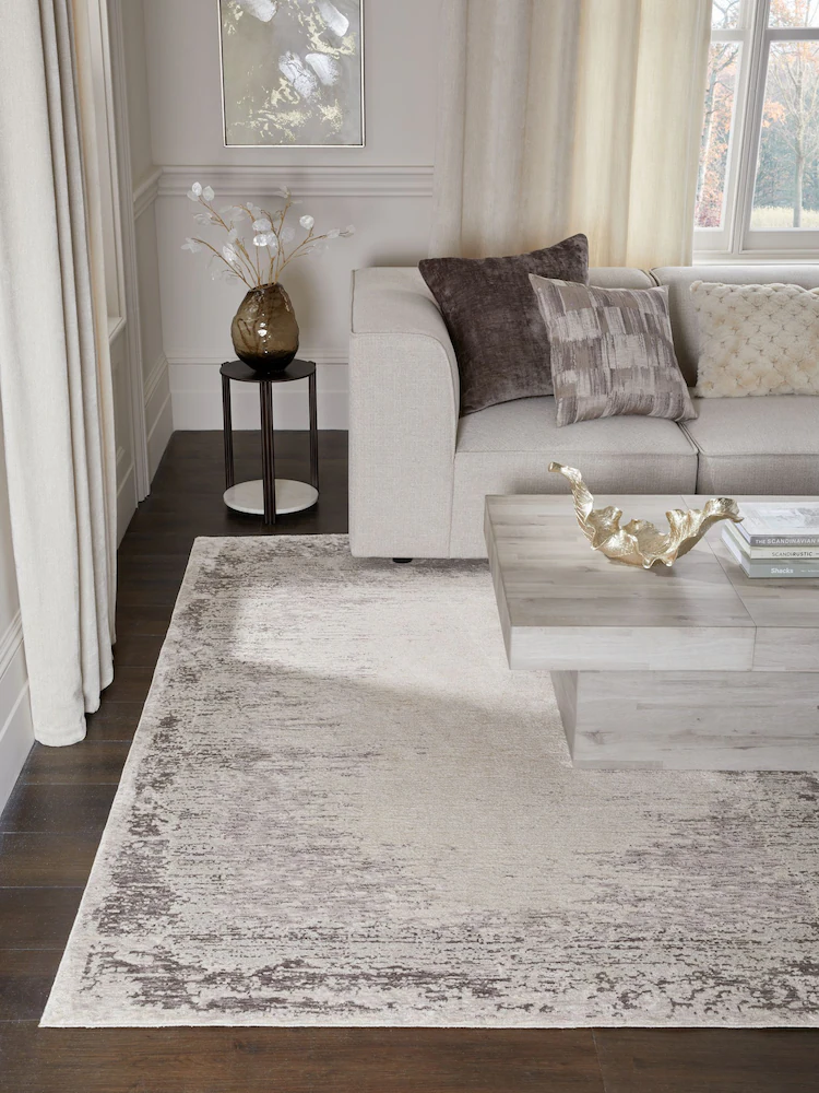 Greige Abstract Border Rug