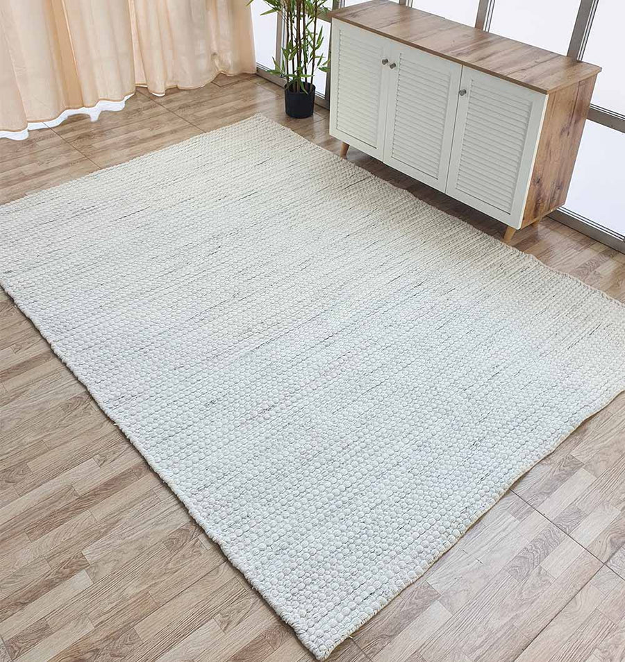 Handmade White Woven Rug