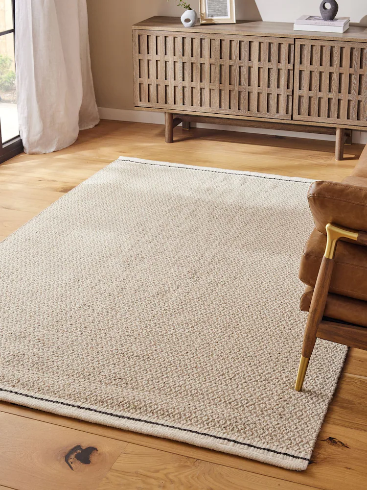 Light Natural Geometric Border Rug