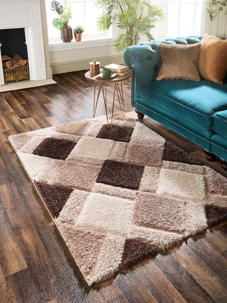 Beige 3D GEO Shaggy Rug