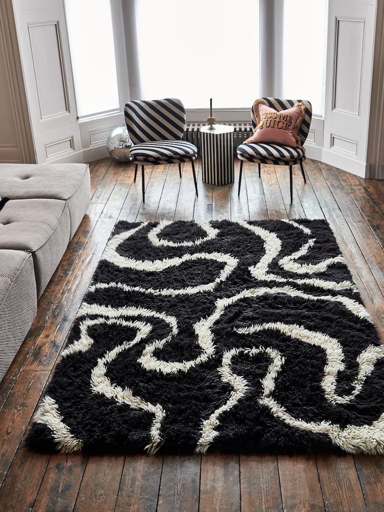 Rockett St George Black Shaggy Berber Rug