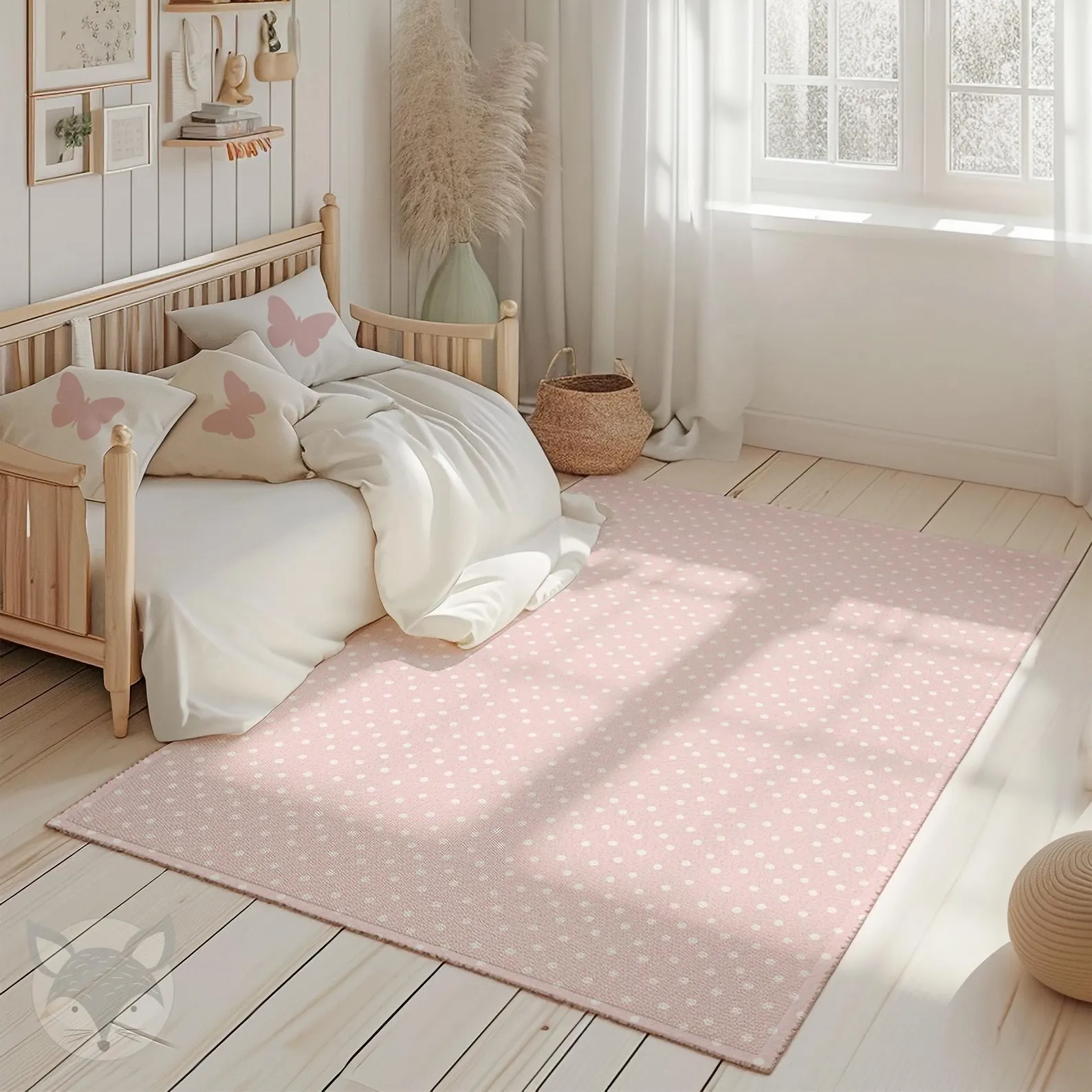 Soft Pink Polka Dot Nursery Rug