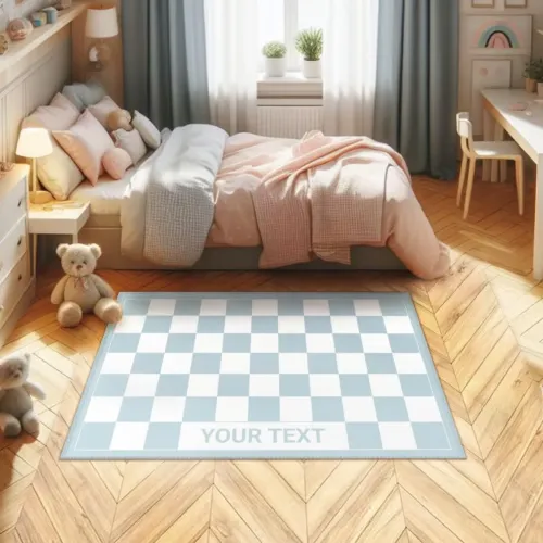Blue Checker Kids Rug