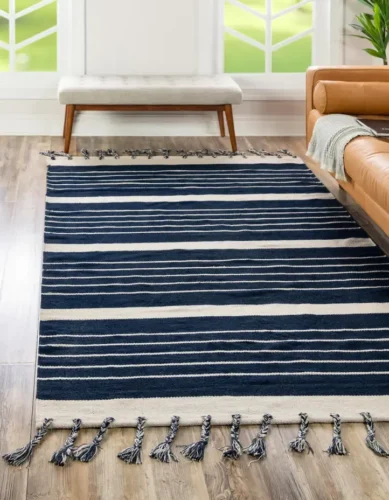 Blue Color Lined Cotton Rug UAE