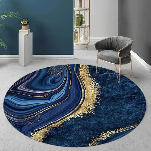 Blue Color Stylish Round Rug