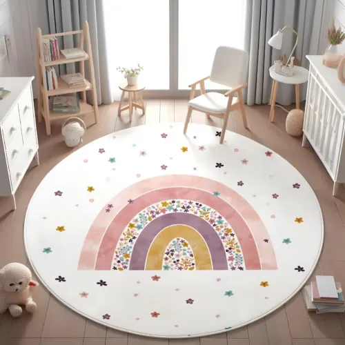 Floral Rainbow Kids Round Rug