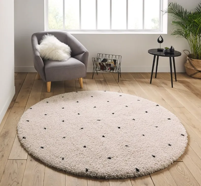 Fluffy Customized Off-white Round Rug