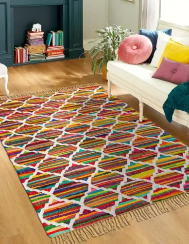 Handwoven Cotton Rug in Neutral Colors