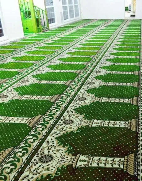 Masjid carpet design in gold and green