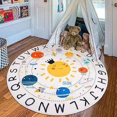 Round ABC Printed Rug