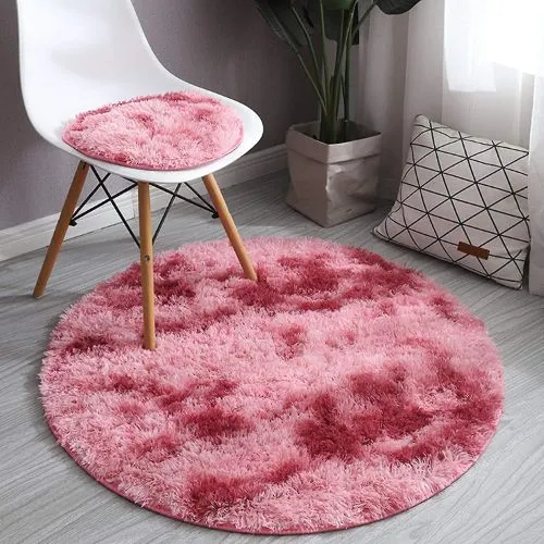 Wool Round Rug in Pink Color