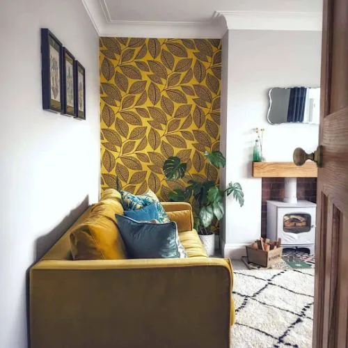 Botanical wall design with tropical leaves