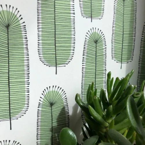 Custom made leaf wallpaper with calming tones