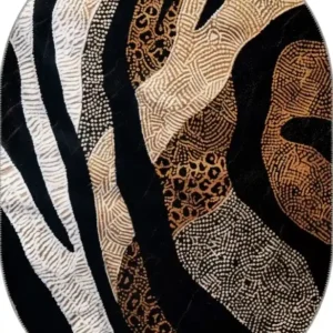 Brown Abstract Oval Rug