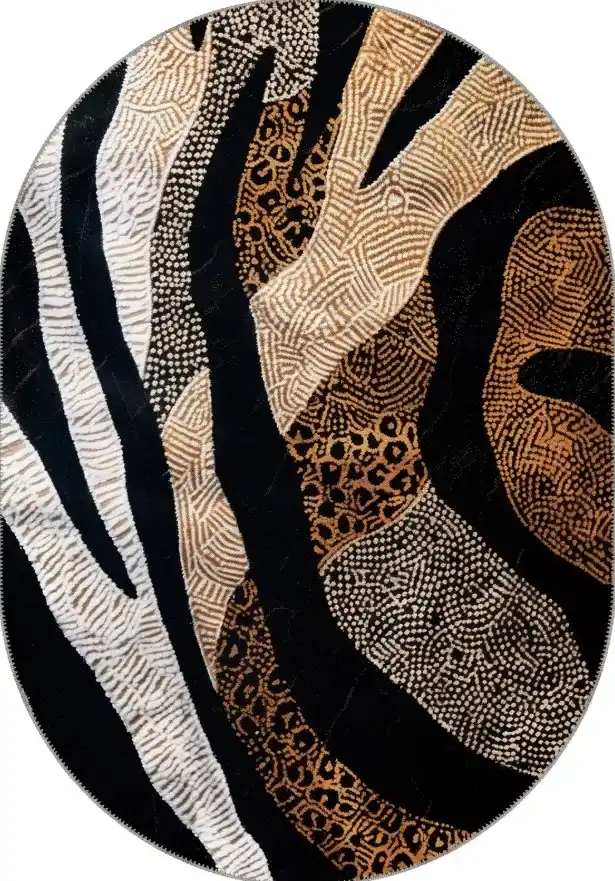 Brown Abstract Oval Rug