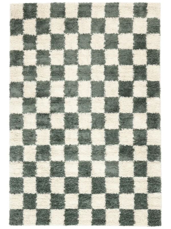 Chessie Green Off White Shaggy Rug