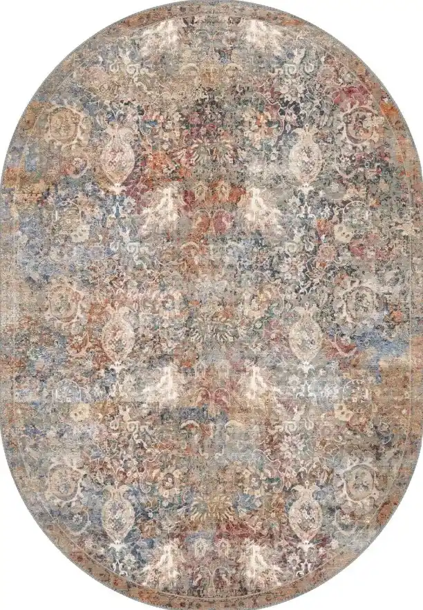 Colourful Oriental Washable Oval