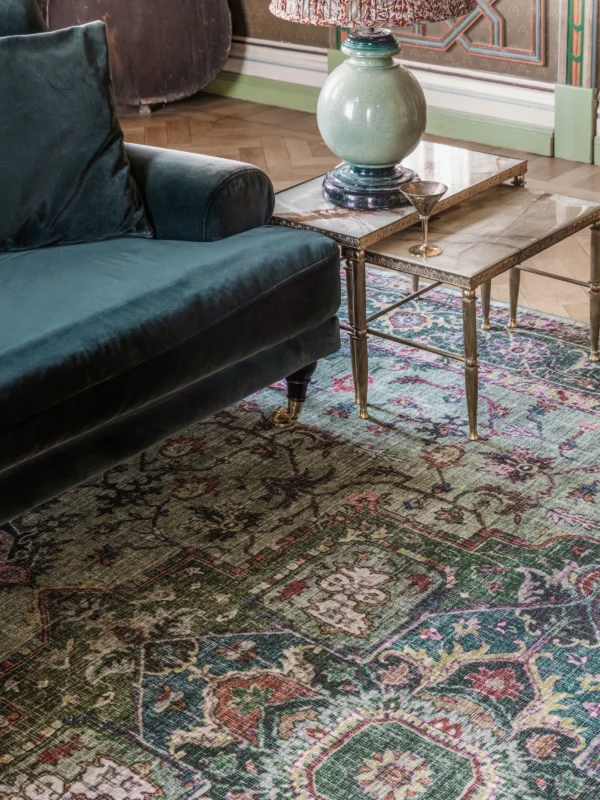 Georgia Oriental Green Multicolor Cotton rug