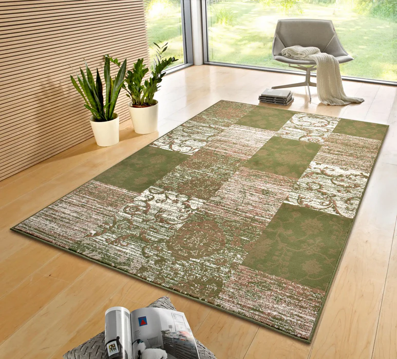 Gloria 105521 Bloques Green Cream Rug