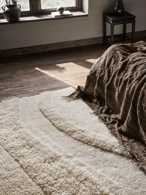 Ivory White Shaggy Wool rug