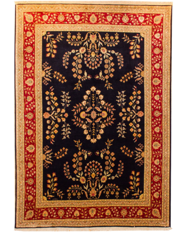 Tabriz Lilian Navy Blue Wool & Silk Carpet