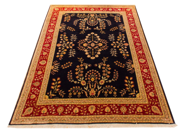 Tabriz Lilian Navy Blue Wool & Silk Carpet