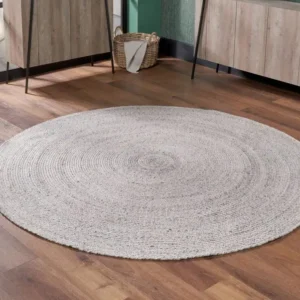 Warm Grey Tweed Round Rug
