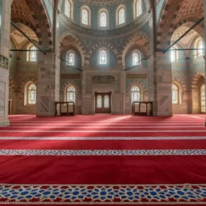 Deep Red Mosque Carpet – Prayer Row Design