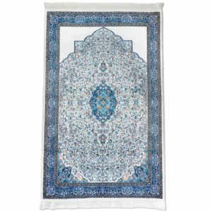 White & Blue Classic Ornate Islamic Prayer Mat