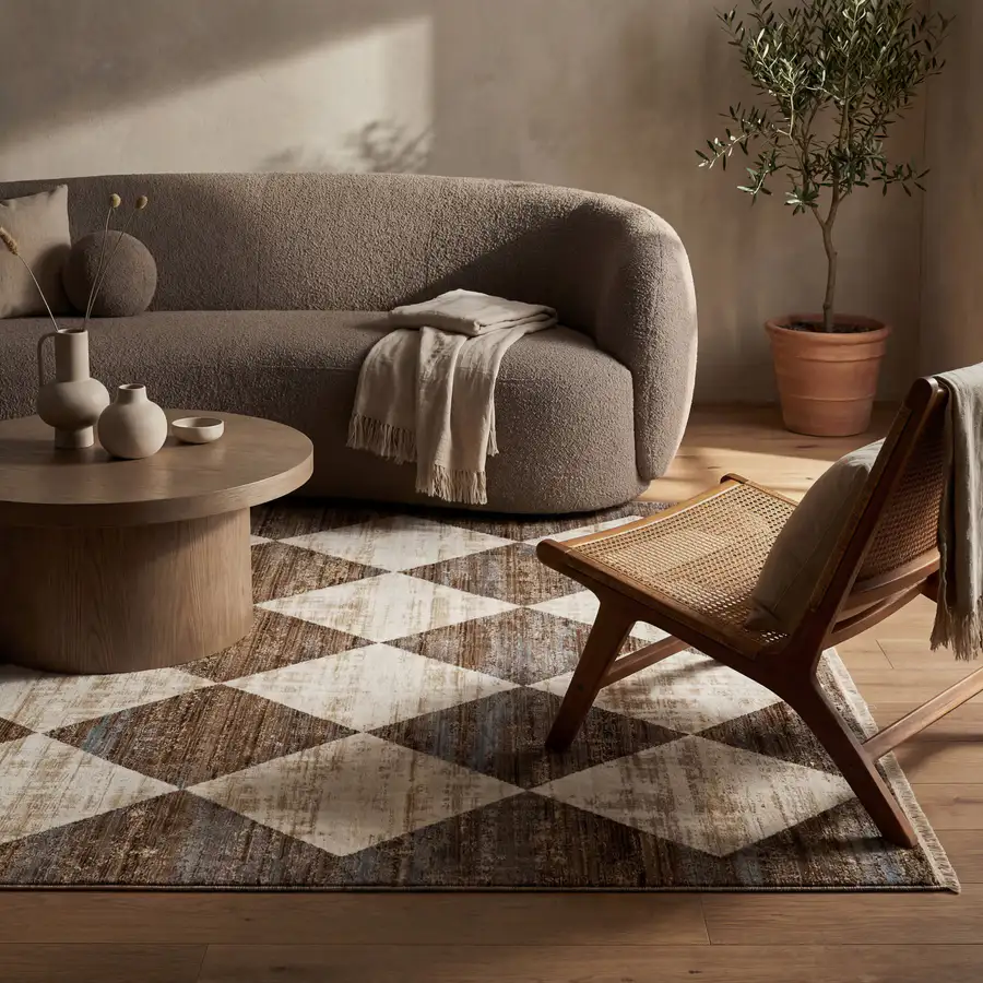 Vanni Checkered Fringed Rug - Image 4