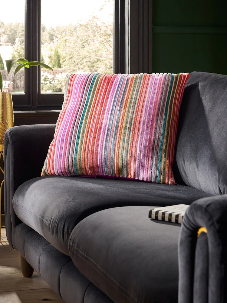 Bright 59x59cm Cut Velvet Stripe Cushion
