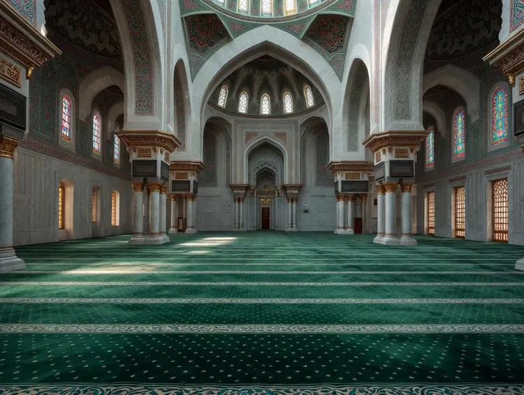 Deep Green Mosque Carpet – Prayer Row Design