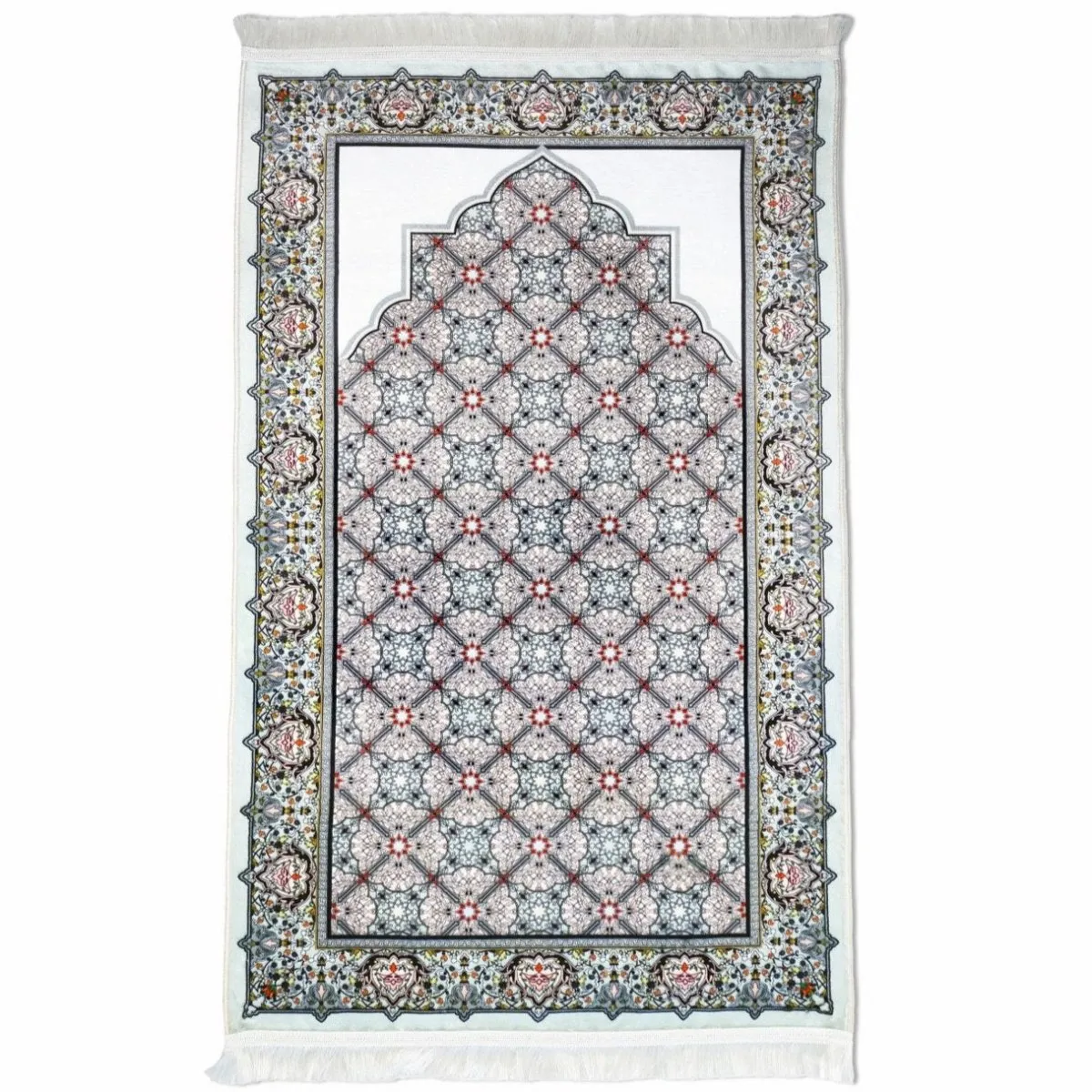 Gray & Red Geometric Islamic Prayer Mat
