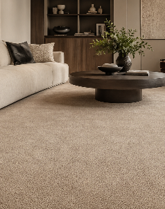 Wall-to-wall carpets in a modern living room by Rug Dubai, a trusted carpet Dubai brand.