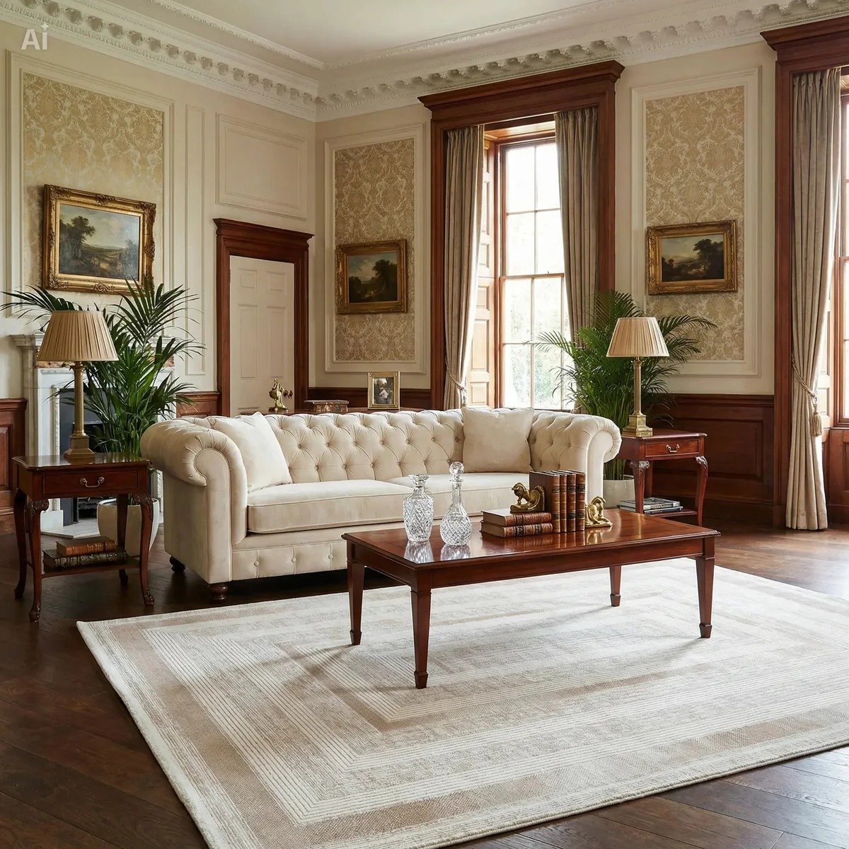 Ivory Depth Lines Turkish Carpet