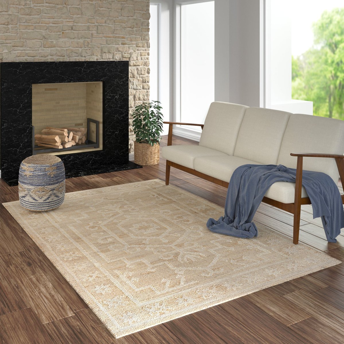 Ivory Jute Cotton Handwoven Area Rug