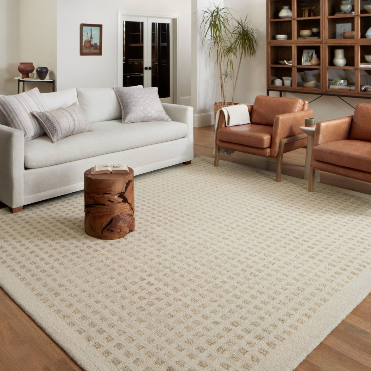 Natural Wool Jute Hand Tufted Checkered Area Rug
