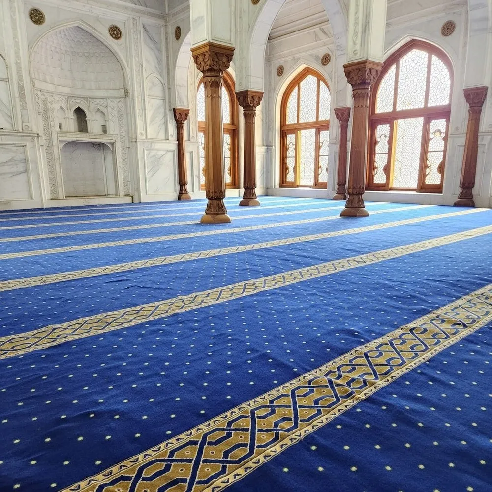 Navy Blue Mosque Carpet – Prayer Row Design