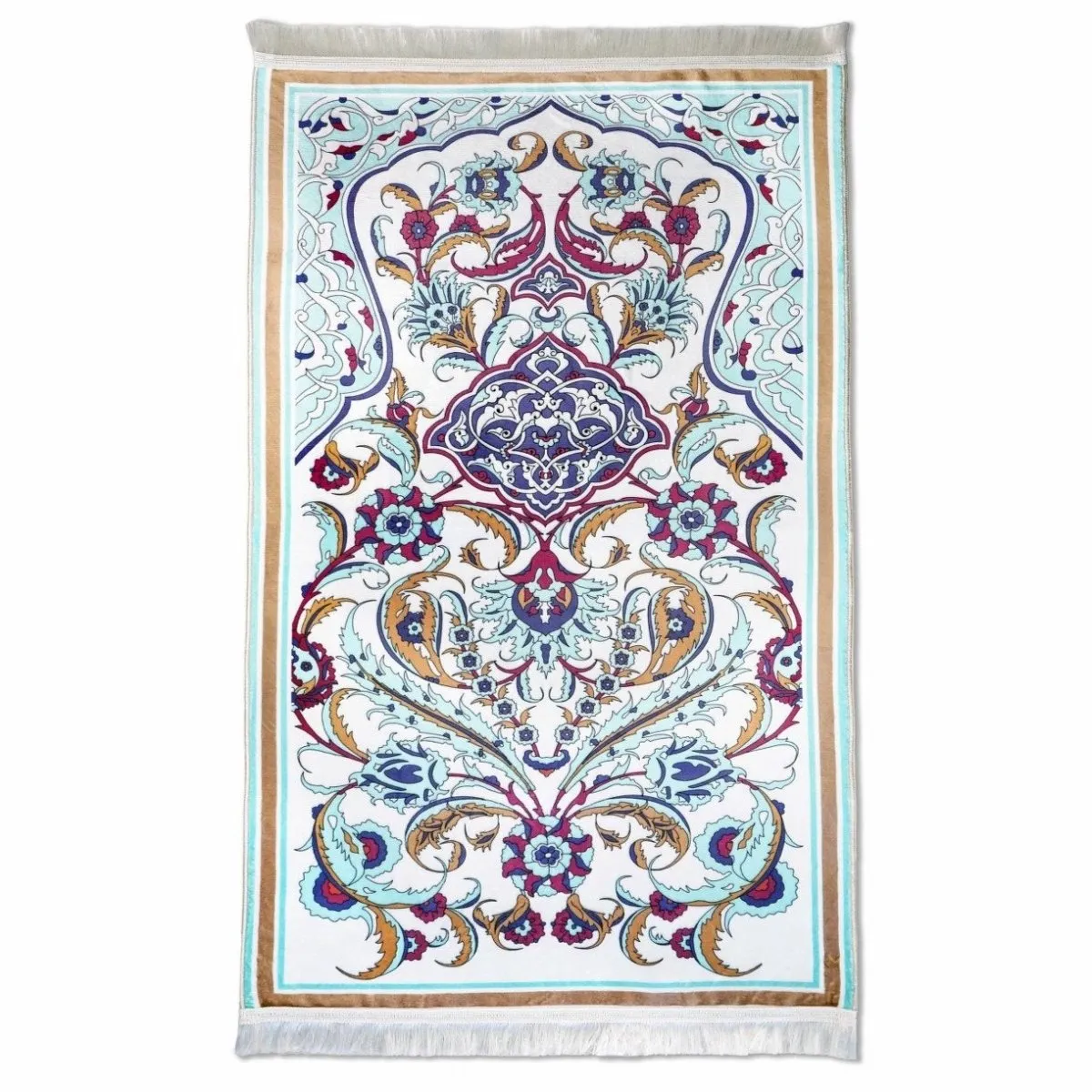 Pastel Floral & Aqua Muslim Prayer Mat
