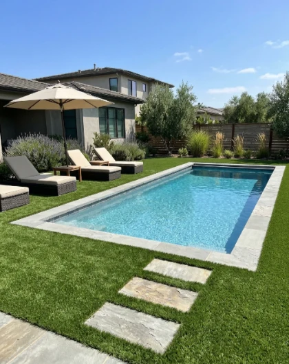 Pool surrounds artificial grass