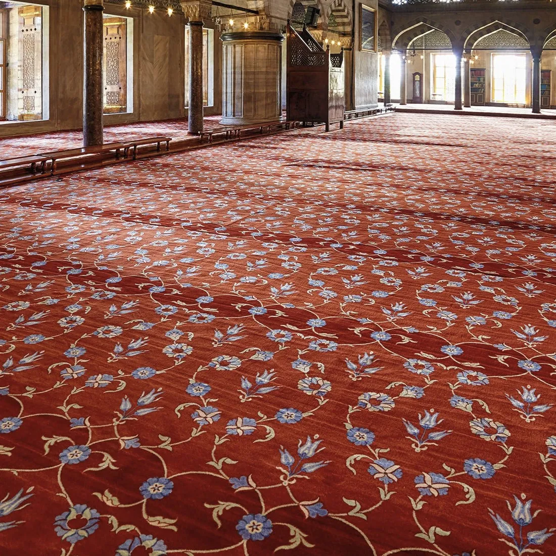 Red Mosque Carpet – Classic Islamic Design