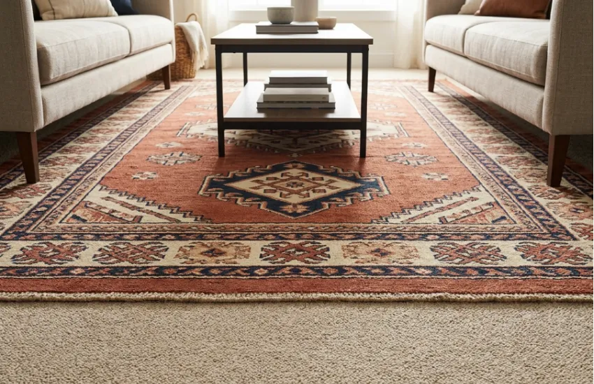 Rug over carpet