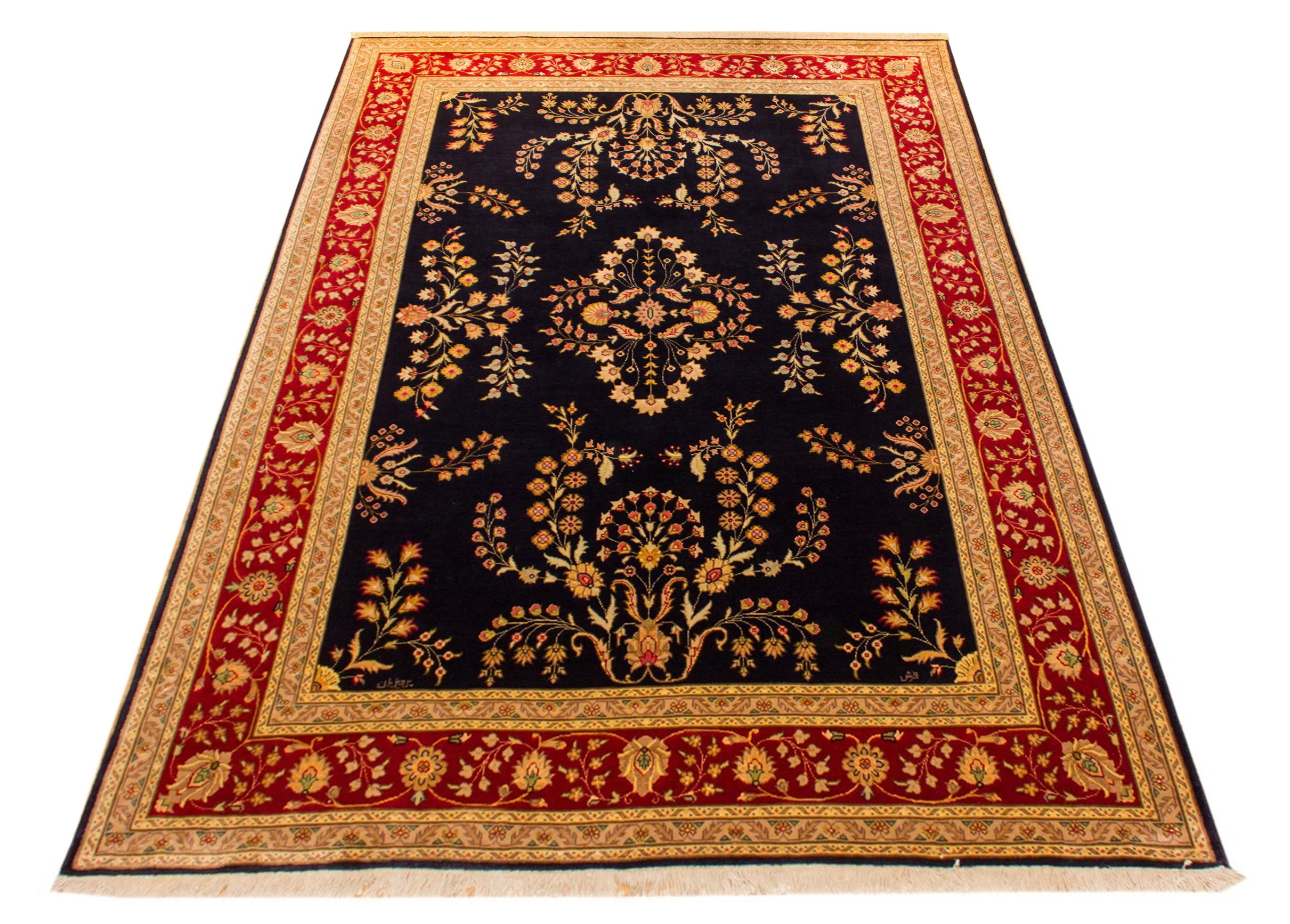 Tabriz Lilian Navy Blue Wool & Silk Carpet
