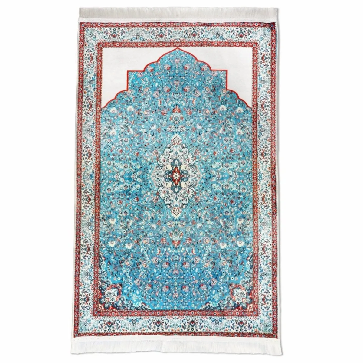 Turquoise & Red Floral Muslim Prayer Mat