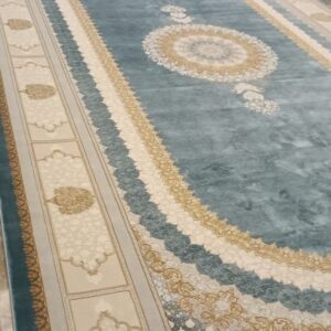 Deep Teal & Gold Hallway Carpet