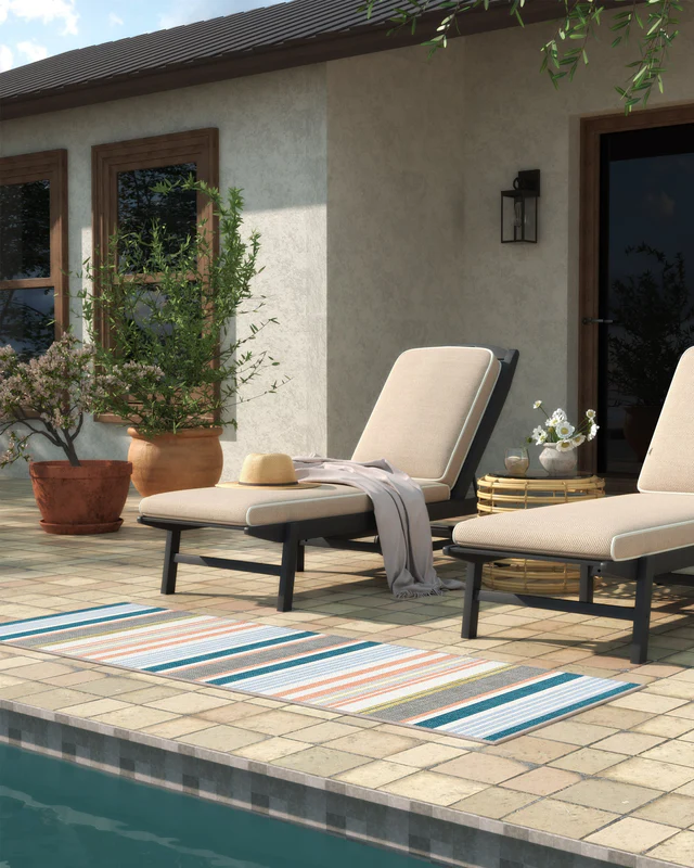 Tropez Stripe Teal Multicolour Outdoor Rug - Image 4
