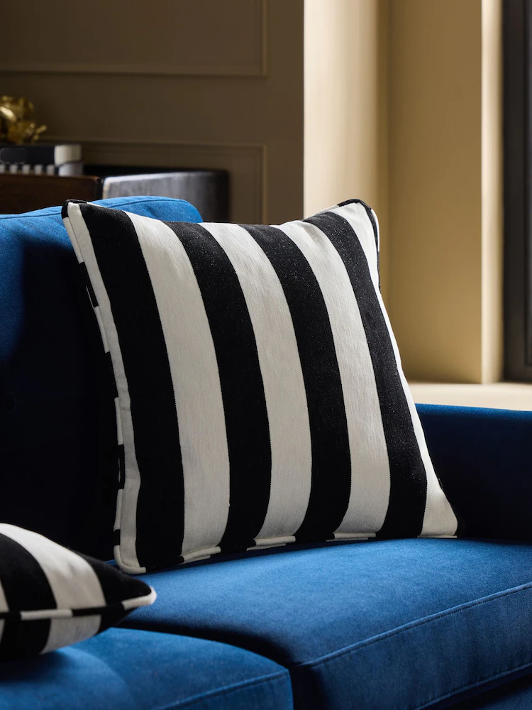 Black/White 50 x 50cm Chenille Stripe Cushion