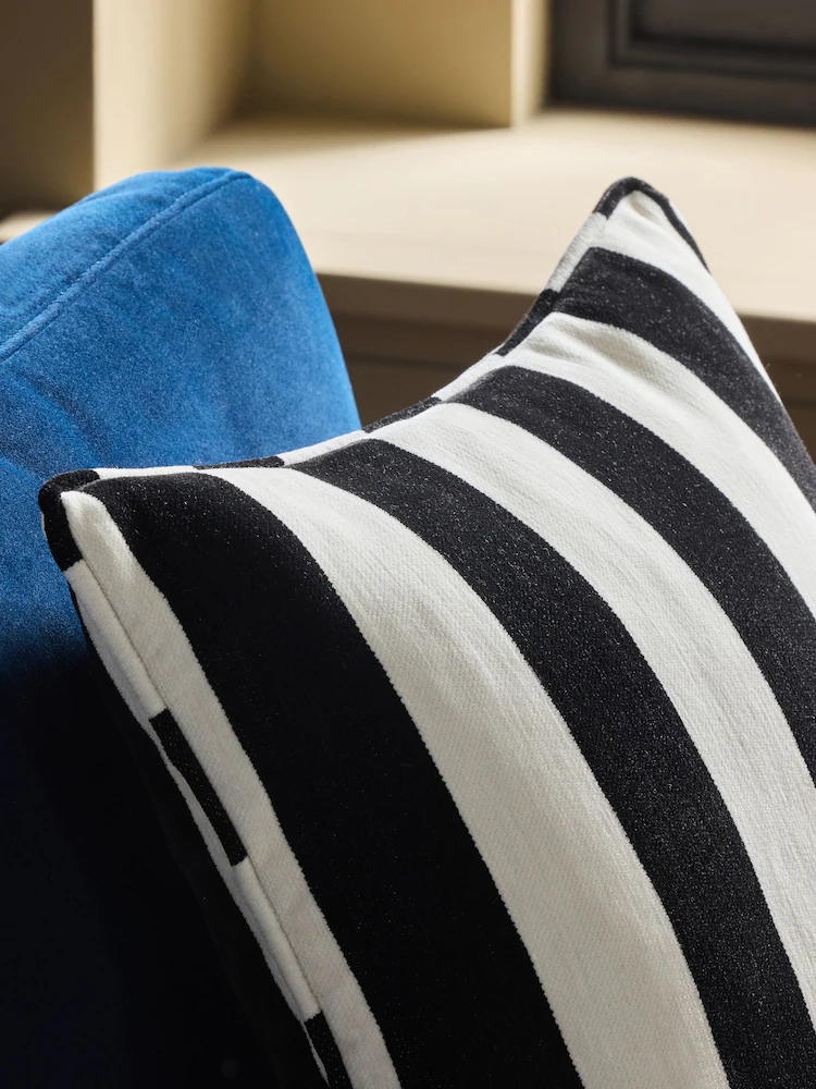 Black/White 50 x 50cm Chenille Stripe Cushion - Image 2
